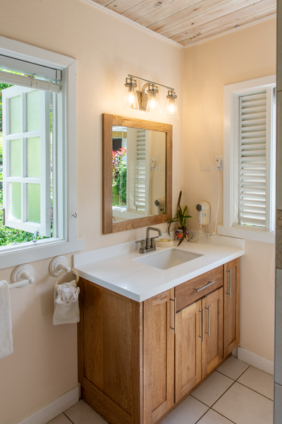 Downstairs Bathroom with Hair Dryer & Towels